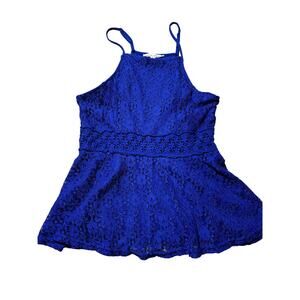 Haute Monde Womens L Royal Blue Peplum Lace High Neck Tank Top